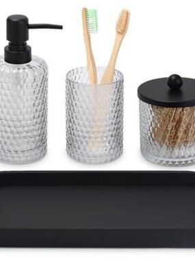 Glass Bathroom Accessories Set Soap Dispenser Toothbrush Holder Vanity Tray